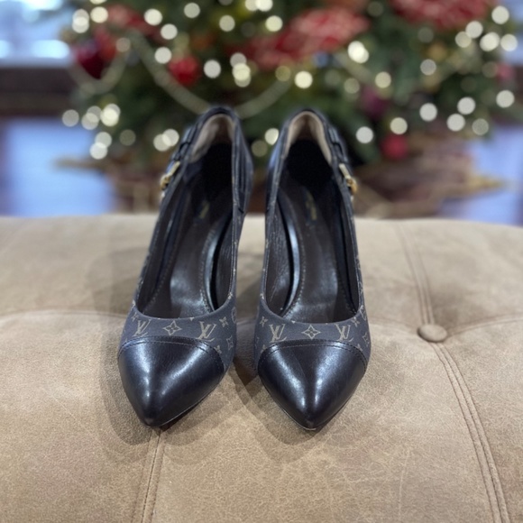 Louis Vuitton Ebene Monogram Mini Lin Barbara Heel - Picture 6 of 8
